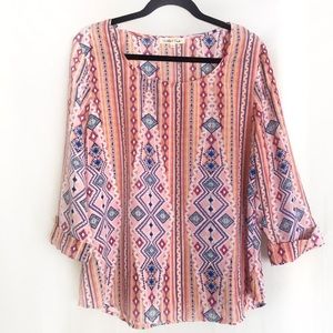 WISHFUL PARK |  peach tribal boho flowy blouse  L